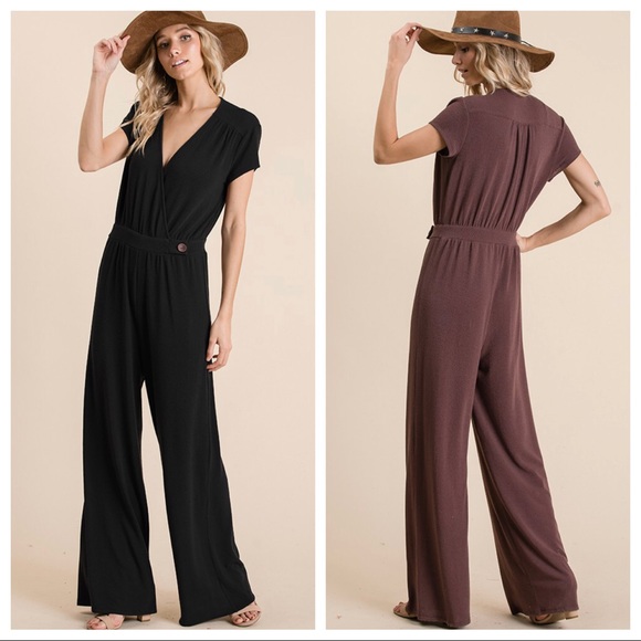 Black solid knit wide leg jumpsuit - Picture 4 of 4